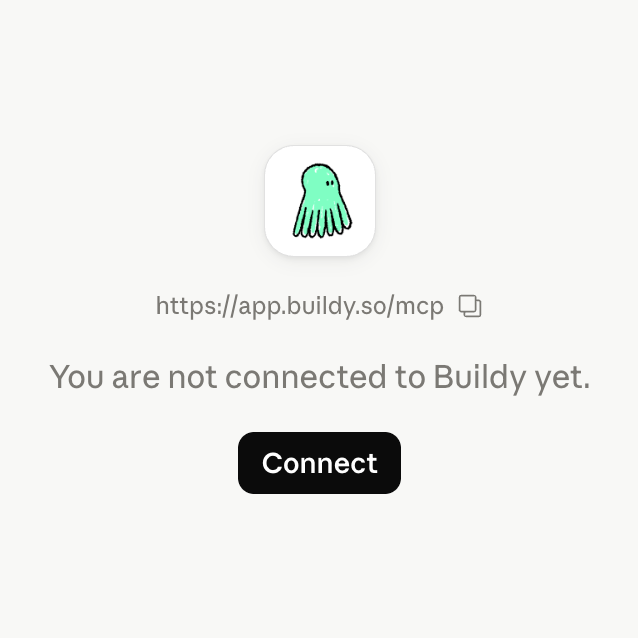 Buildy connector connect screen